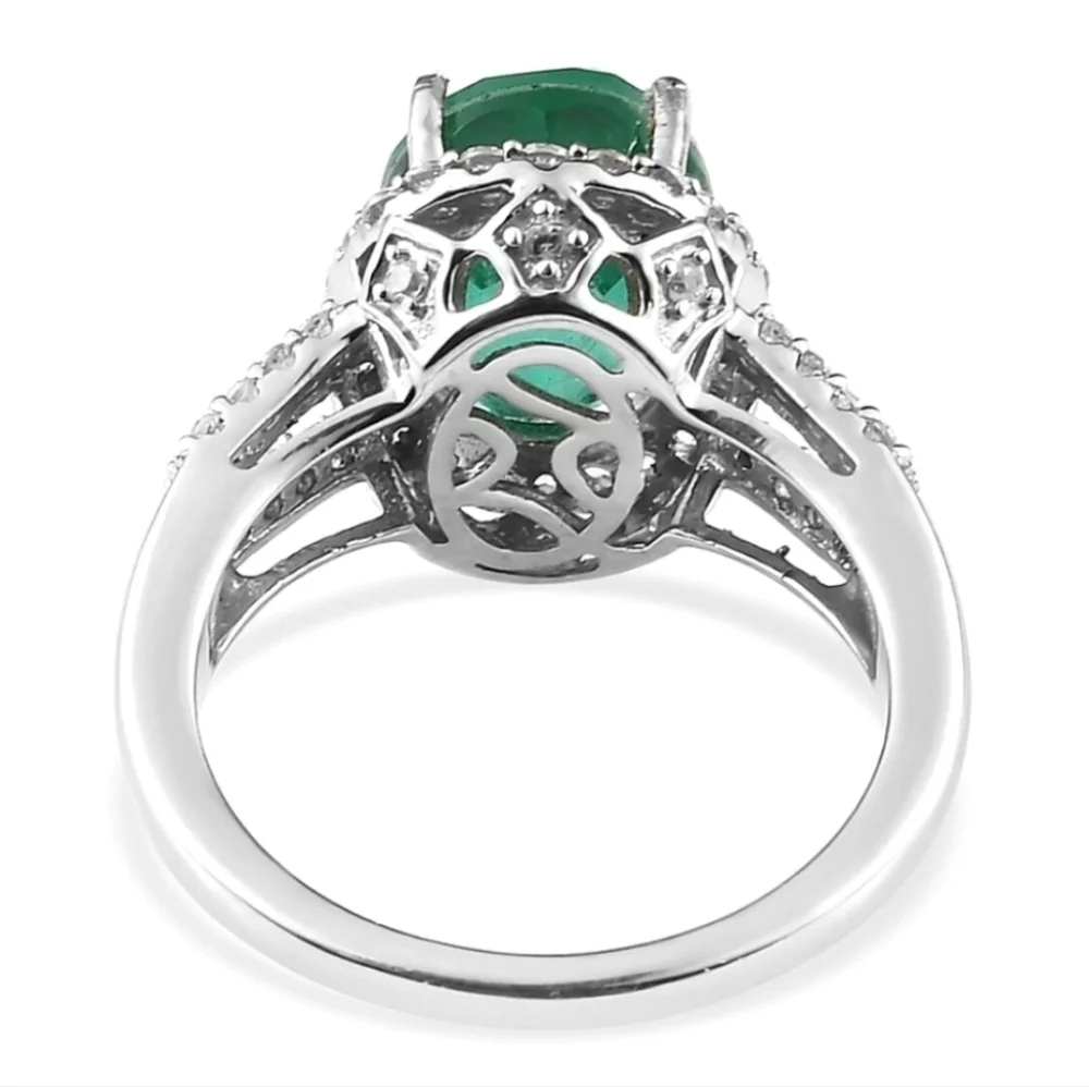 Emeraldine Quartz (Triplet) With Natural White Zircon Accented Triple Shank Ring